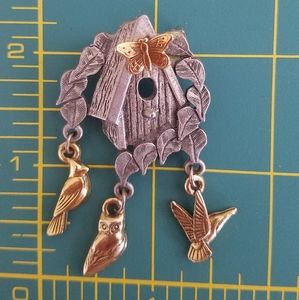 Pewter birdhouse brooch